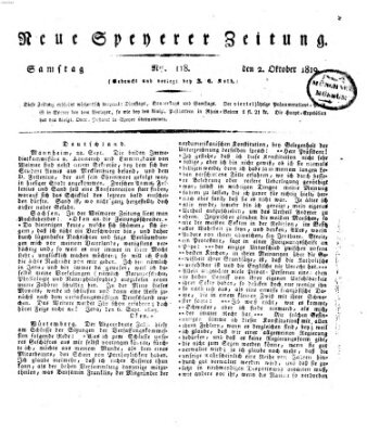 Neue Speyerer Zeitung Samstag 2. Oktober 1819