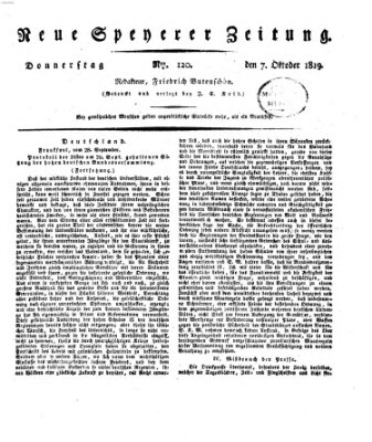 Neue Speyerer Zeitung Donnerstag 7. Oktober 1819