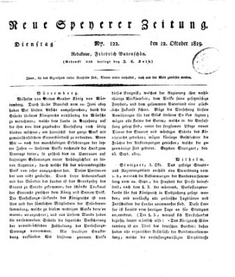 Neue Speyerer Zeitung Dienstag 12. Oktober 1819