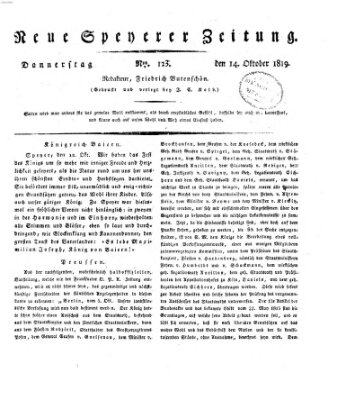 Neue Speyerer Zeitung Donnerstag 14. Oktober 1819