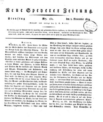 Neue Speyerer Zeitung Dienstag 2. November 1819