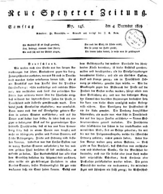 Neue Speyerer Zeitung Samstag 4. Dezember 1819