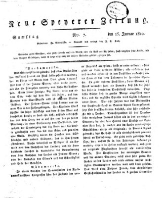 Neue Speyerer Zeitung Samstag 15. Januar 1820