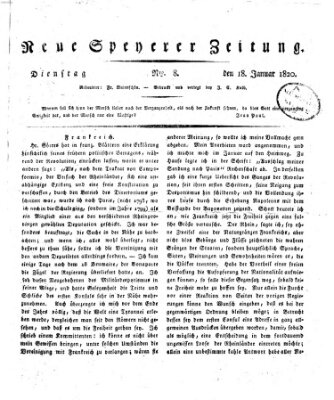 Neue Speyerer Zeitung Dienstag 18. Januar 1820