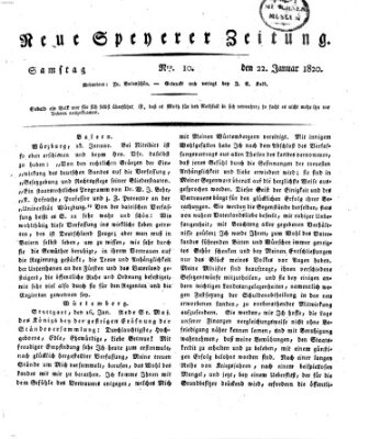 Neue Speyerer Zeitung Samstag 22. Januar 1820