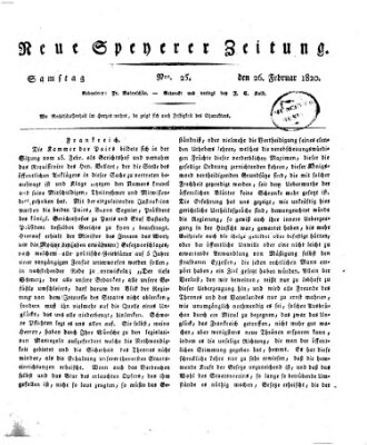 Neue Speyerer Zeitung Samstag 26. Februar 1820