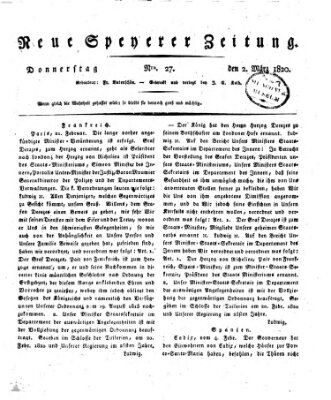 Neue Speyerer Zeitung Donnerstag 2. März 1820