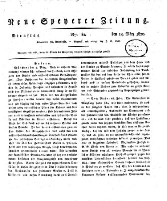 Neue Speyerer Zeitung Dienstag 14. März 1820