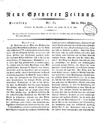 Neue Speyerer Zeitung Dienstag 21. März 1820