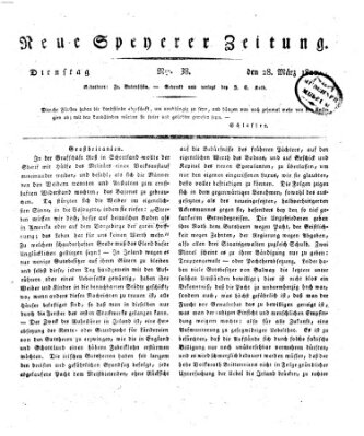 Neue Speyerer Zeitung Dienstag 28. März 1820