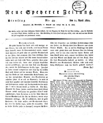 Neue Speyerer Zeitung Dienstag 11. April 1820