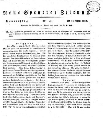 Neue Speyerer Zeitung Donnerstag 13. April 1820