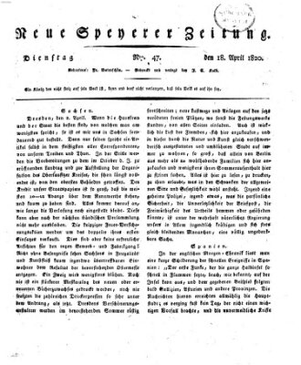 Neue Speyerer Zeitung Dienstag 18. April 1820