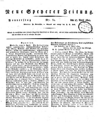 Neue Speyerer Zeitung Donnerstag 27. April 1820