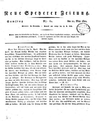 Neue Speyerer Zeitung Samstag 20. Mai 1820