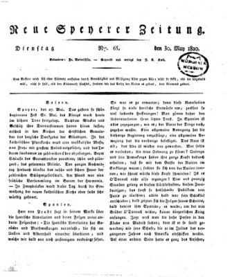 Neue Speyerer Zeitung Dienstag 30. Mai 1820