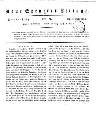 Neue Speyerer Zeitung Donnerstag 15. Juni 1820