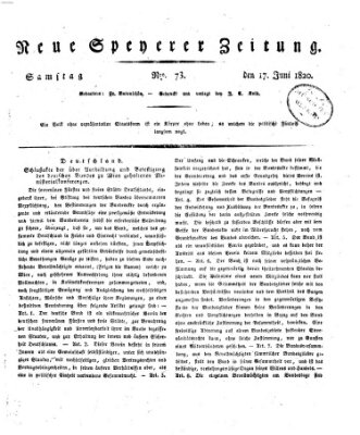 Neue Speyerer Zeitung Samstag 17. Juni 1820