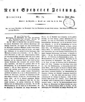 Neue Speyerer Zeitung Dienstag 20. Juni 1820