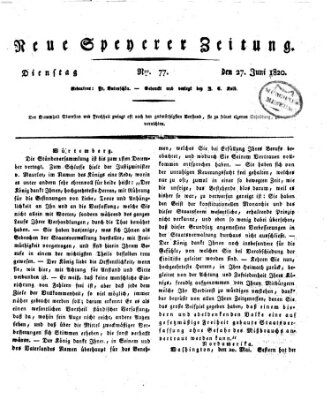 Neue Speyerer Zeitung Dienstag 27. Juni 1820