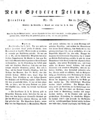 Neue Speyerer Zeitung Dienstag 11. Juli 1820