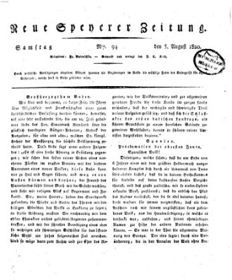 Neue Speyerer Zeitung Samstag 5. August 1820