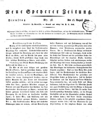 Neue Speyerer Zeitung Dienstag 15. August 1820