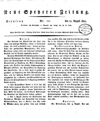 Neue Speyerer Zeitung Dienstag 22. August 1820