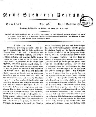 Neue Speyerer Zeitung Samstag 23. September 1820