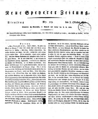 Neue Speyerer Zeitung Dienstag 3. Oktober 1820