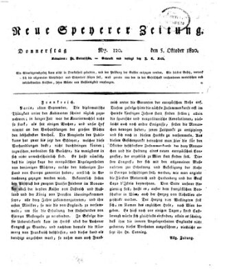 Neue Speyerer Zeitung Donnerstag 5. Oktober 1820