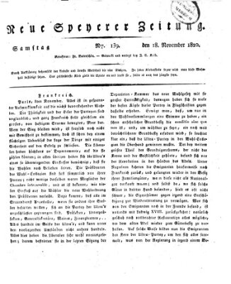 Neue Speyerer Zeitung Samstag 18. November 1820