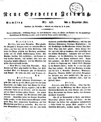 Neue Speyerer Zeitung Samstag 2. Dezember 1820