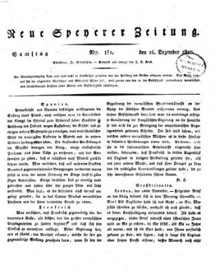 Neue Speyerer Zeitung Samstag 16. Dezember 1820