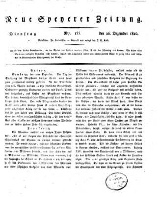 Neue Speyerer Zeitung Dienstag 26. Dezember 1820