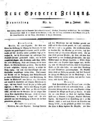 Neue Speyerer Zeitung Donnerstag 4. Januar 1821