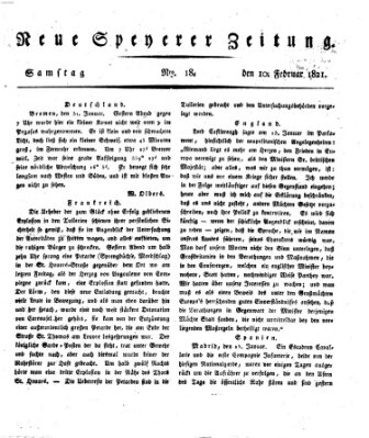 Neue Speyerer Zeitung Samstag 10. Februar 1821