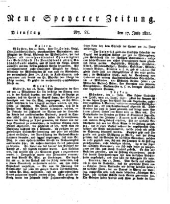 Neue Speyerer Zeitung Dienstag 17. Juli 1821