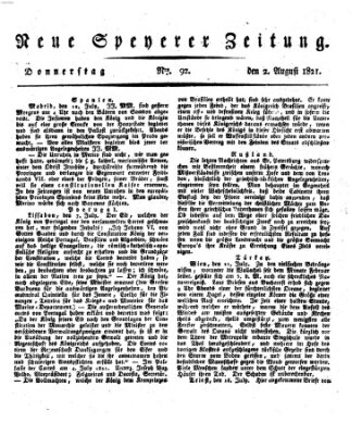 Neue Speyerer Zeitung Donnerstag 2. August 1821