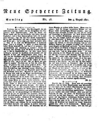 Neue Speyerer Zeitung Samstag 4. August 1821