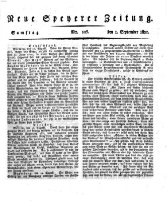 Neue Speyerer Zeitung Samstag 1. September 1821