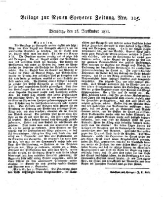 Neue Speyerer Zeitung Dienstag 25. September 1821