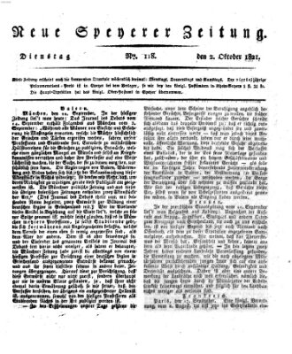 Neue Speyerer Zeitung Dienstag 2. Oktober 1821