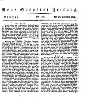 Neue Speyerer Zeitung Samstag 29. Dezember 1821