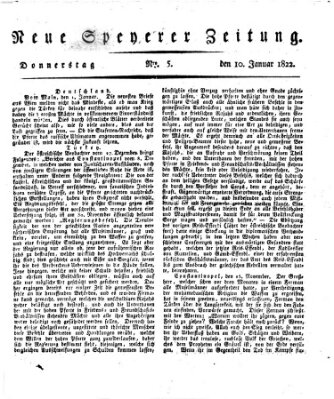 Neue Speyerer Zeitung Donnerstag 10. Januar 1822