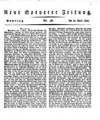 Neue Speyerer Zeitung Samstag 20. April 1822
