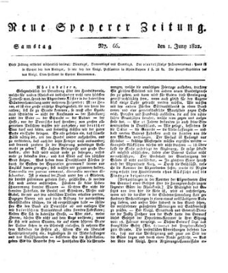 Neue Speyerer Zeitung Samstag 1. Juni 1822