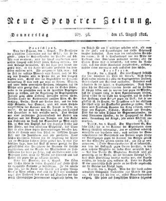 Neue Speyerer Zeitung Donnerstag 15. August 1822