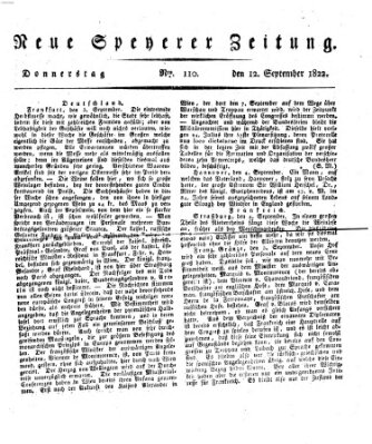 Neue Speyerer Zeitung Donnerstag 12. September 1822