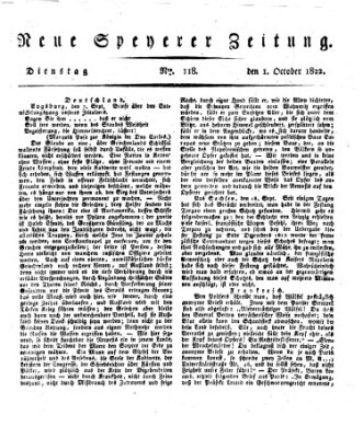 Neue Speyerer Zeitung Dienstag 1. Oktober 1822